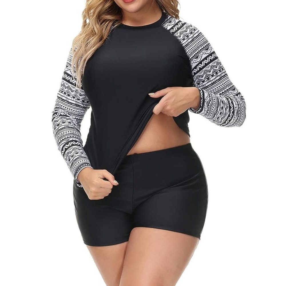 Hanna Nikole Two Piece Rash Guard Long Sleeve Shorts Swim Set - Size 22W *NWOT*